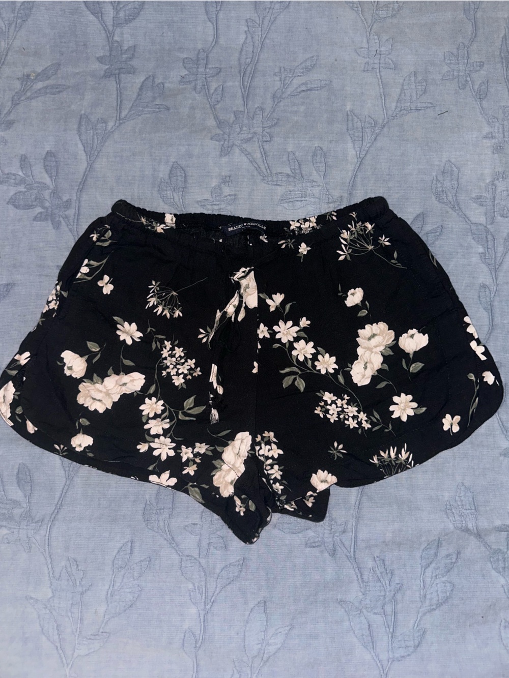 Brandy Melville Black Floral Drawstring Shorts